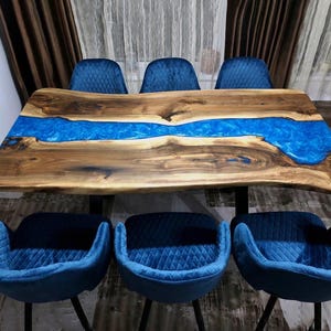Live Edge Esstisch / Blauer Epoxidharz-Tisch / Esszimmermöbel / Epoxy River Tisch / Walnuss-Epoxidharz-Tisch / Wohnzimmertisch