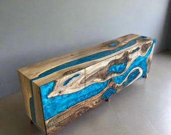 Waterfall Epoxy Sideboard / Office Cabinet / Modern Buffet / Beach House Credenza / Media Console / Bedroom Dresser /Epoxy Resin And Wood