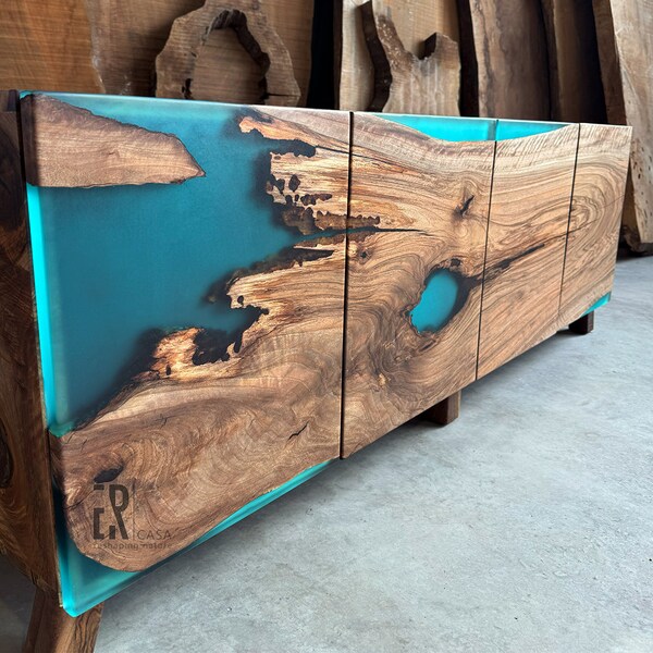 Wood And Epoxy Sideboard / Office Cabinet / Modern Buffet / Beach House Credenza / TV Stand /Console / Bedroom Dresser /Epoxy Resin And Wood