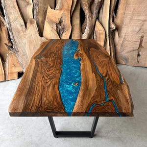 Live Edge Holz Epoxy River Table / Epoxy Esstisch / Epoxy Resin Tisch / Walnussholz Und Blau Epoxy Resin River Tisch / Massivholztisch