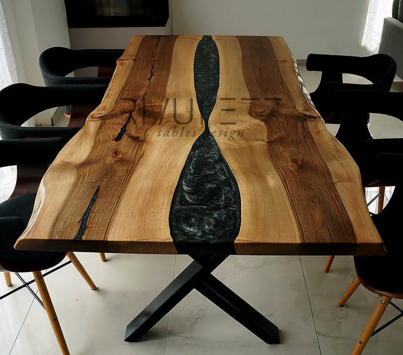 Live Edge Dining Graphite River Table / Grey Epoxy Resin - Etsy
