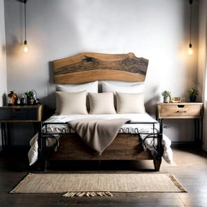 Queen Headboard/ Wood Slab Bed Frame / Custom Wood Wall Headboard/ King Bed Frame/ Live Edge Walnut Headboard/ Floated Wood Headboard