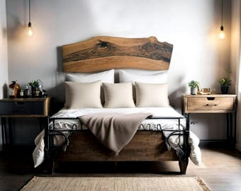 Queen Headboard/ Wood Slab Bed Frame / Custom Wood Wall Headboard/ King Bed Frame/ Live Edge Walnut Headboard/ Floated Wood Headboard