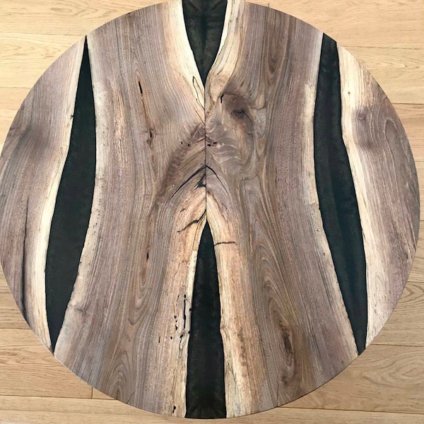 Live Edge Round Coffee Table / Oval Epoxy River Table / Walnut Wood Black Epoxy Resin Coffee Table / Epoxidharz Tisch