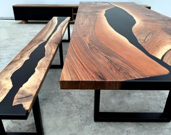Epoxy River Table / Large Resin Dining Table for 8, 10, 12, 14/ Live Edge Walnut Table /Custom Dining Room Table/ Epoxy Kitchen Table