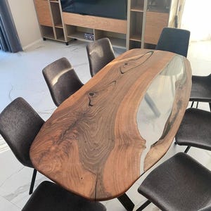Oval Dining Table / Wood And Clear Epoxy Resin River Table / Walnut Wood Oval Dining Table / Dark Wood Tabletop/ Large Conference Table
