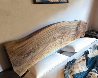 Live Edge King/ Queen Bed Headboard/ Custom Natural Wood Slab Bed Frame/Unique Wall Headboard/Coastal Walnut Headboard/Floated Headboard