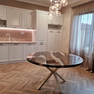 Round Epoxy Resin Dining Table/ Clear Epoxy and Walnut Table/ Oval Dining Table/Round Epoxy Coffee Table/ Conference and Office Table