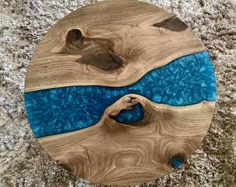Runder Epoxidharz Walnut Couchtisch / Türkis Live Edge Resin Tisch / Ovaler Couchtisch / Beistelltisch / Resin Tisch / Blue River Tisch