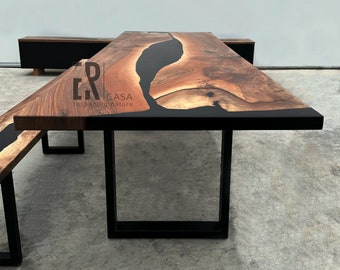 Large Live Edge Epoxy River Dining Table / Walnut and Blue Epoxy River Table / Epoxy Resin Dining Table / Living Room Furniture / Wood Table