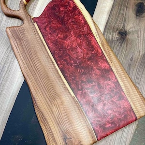 Live Edge Charcuterie Board/Walnut Wood Red Epoxy Resin River Serving Board/Anniversary Gift/Personalized Gift/Cutting board