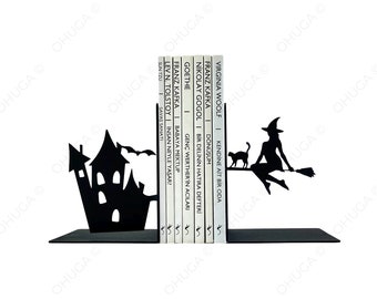 Metal Halloween Bookends, Metal Decor, Metal Art, Office bookends, Gift,Birthday Gift, Best Gift Ever,Hallowen,witch castle bookends