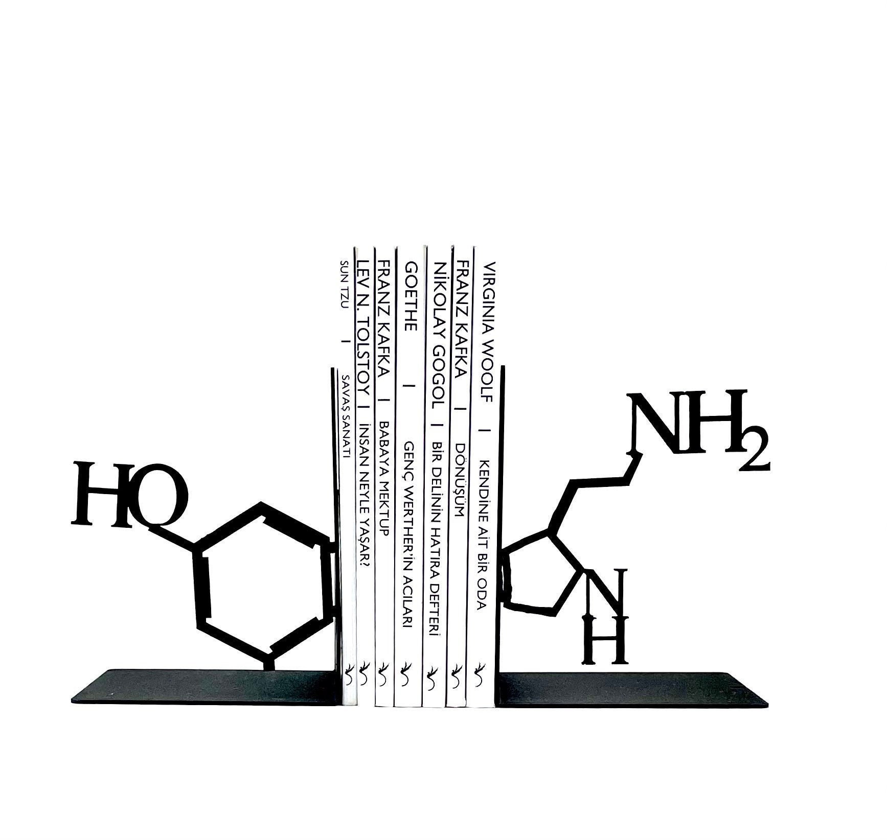 Serotonin Metal Bookends, Metal Decor, Metal Art, Gift , Chemistry.Best Gift Ever, Bookend, serotonin formula gif