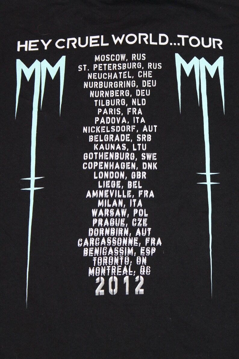 Tour Industrial rock Glam metal Shock rock Men/'s size XL Marilyn Manson Hey Cruel World..