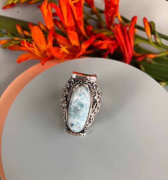 Natural Larimar Gemstone Handmade Ring. Ring Size 