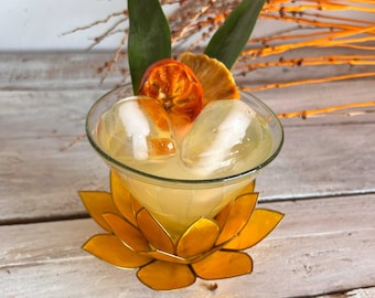 Lotus Flower Cocktailglas - Gelb | Mundgeblasenes Glas, Tropisches Trinkgeschirr, Einzigartiges Barzubehör