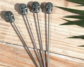 Tiki Skull Cocktail Picks Set van 4, Grijs