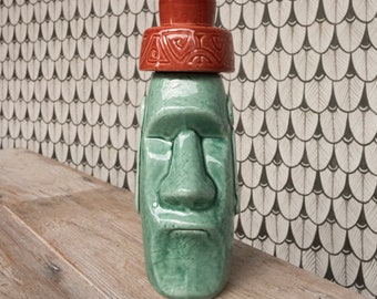 Moai Tiki Mug with Top Knot: Handcrafted Ceramic Cocktail Barware