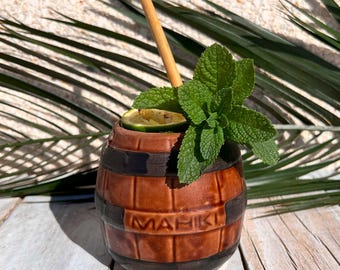 Handmade Mahiki Barrel Tiki Mug: Ceramic Cocktail Bar Mug