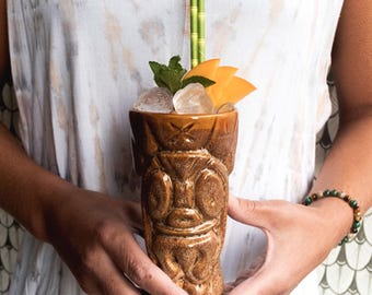 Handcrafted Tahitian Tiki Mug – Speckled Ceramic Tiki Bar Glass
