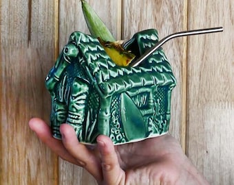 The Little Grass Shack Hut Tiki Mug – Handmade Ceramic Tropical Cocktail Mug