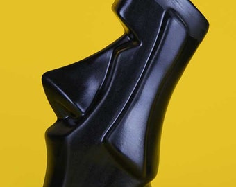 Handmade Moai Tiki Mug: Black with blue inside Ceramic Cocktail Barware