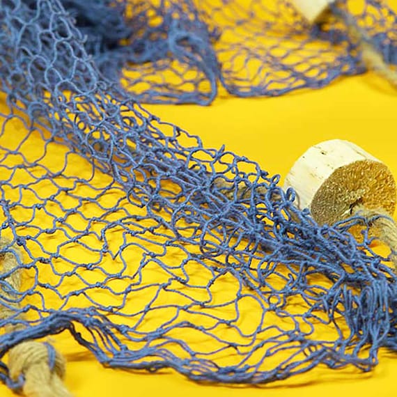 blue fishing net decor Large Light Blue Tiki Fishing Net Decor with Wooden Floats