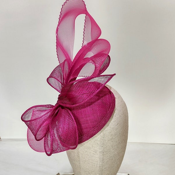 New Magenta Pink Sinamay Fascinator Church, Wedding, Bridal Shower, Kentucky Derby, Race Day, Fashion, Handmade Hat, Percher