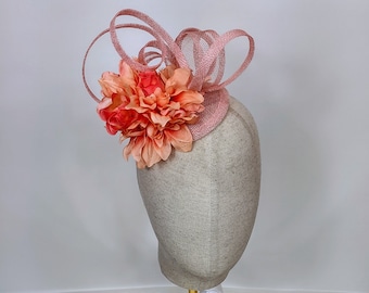 New Style Peach Fascinator Sinamay, Flower Church hat, Wedding headpiece, Bridal Shower headpiece, Kentucky Derby hat, Tea Party fascinator