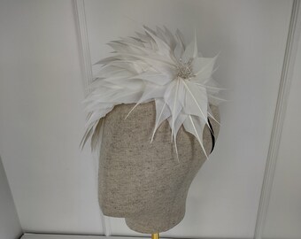 New White Feather Fascinator, Hat, Pink fascinator, Church hat, Wedding, Bridal Shower, Kentucky Derby, Race Day, Fashion, Mother of Bride