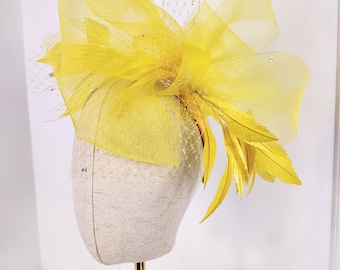 Canary Yellow Fascinator Headband: Kentucky Derby Race Day Hat, Feather fascinator