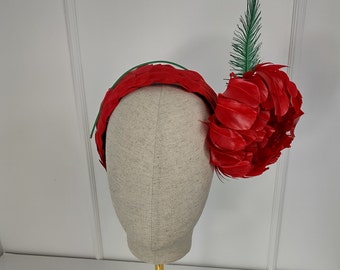 New Red Feather Fascinator, headband, Church hat, Wedding, Bridal Shower, Kentucky Derby, Race Day, Fashion, Mother of Bride, Tea Party hat