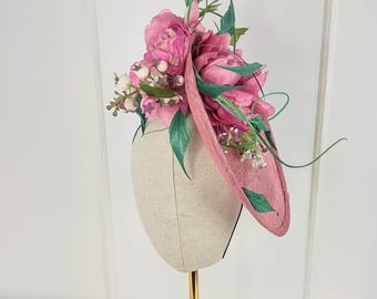 Mauve Pink Sinamay Fascinator Hat, Floral Wedding Kentucky Derby Ascot Race Day