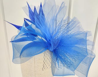 Royal Blue Feather Fascinator: Kentucky Derby Headband, Wedding Hair Accessory