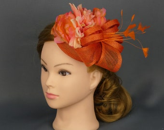 New Style Orange Fascinator Sinamay, Flower Church hat, Wedding headpiece, Bridal Shower headpiece, Kentucky Derby hat, Tea Party fascinator