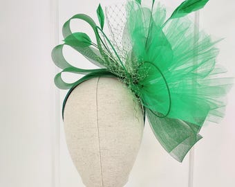 Green Feather Fascinator: Kentucky Derby Headband, Wedding Hair Accessory