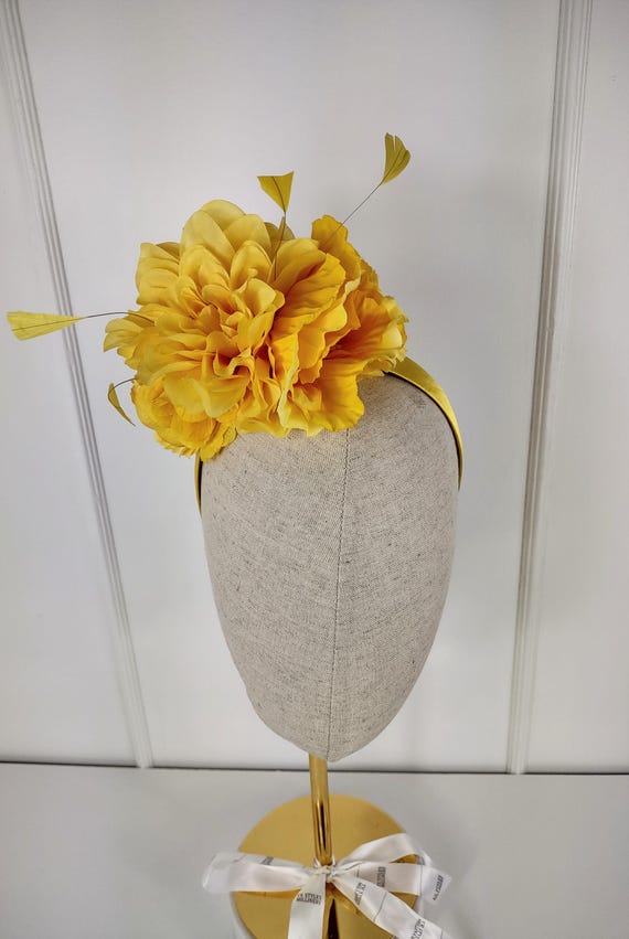 Vibrant Yellow Floral Feather Headpiece Vibrant Yellow Feather Headpiece - Etsy main image 2