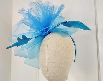 Aqua Feather Fascinator: Kentucky Derby Headband, Wedding Hair Accessory