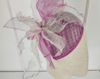 Pink Sinamay Fascinator: Kentucky Derby Hat with Rhinestone Brooch
