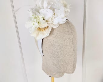 White Feather Fascinator Headband: Wedding, Races, Church