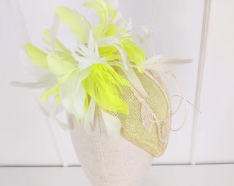Lime Green Sinamay Fascinator, Church hat, Kentucky Derby hat, Race Day Fashion, Tea Party Hat, Flower Hat, Wedding Hat