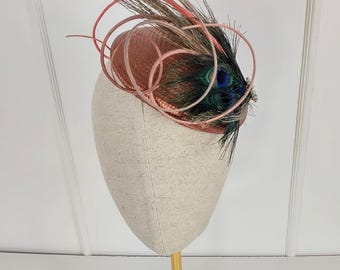 Copper Brown Peacock Feather Fascinator Hat, Derby Wedding Accessory