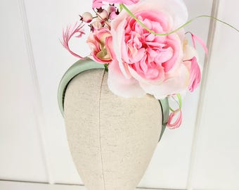 Green and Pink Fascinator Headband: Kentucky Derby, Bridal, Tea Party, Wedding