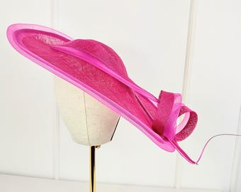 Pink Straw Hat, Derby Hat, Wide Brim Occasion Hat, Wedding Hat
