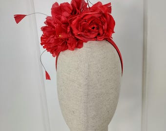 Red Flower Fascinator Headband: Kentucky Derby, Wedding, Race Day
