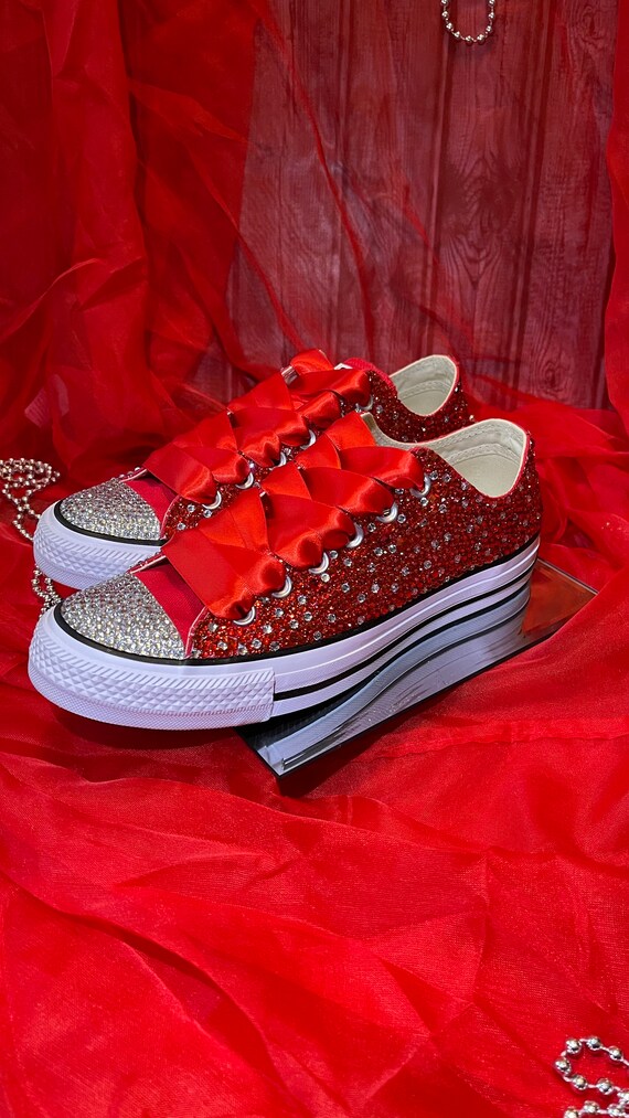 red blinged out converse