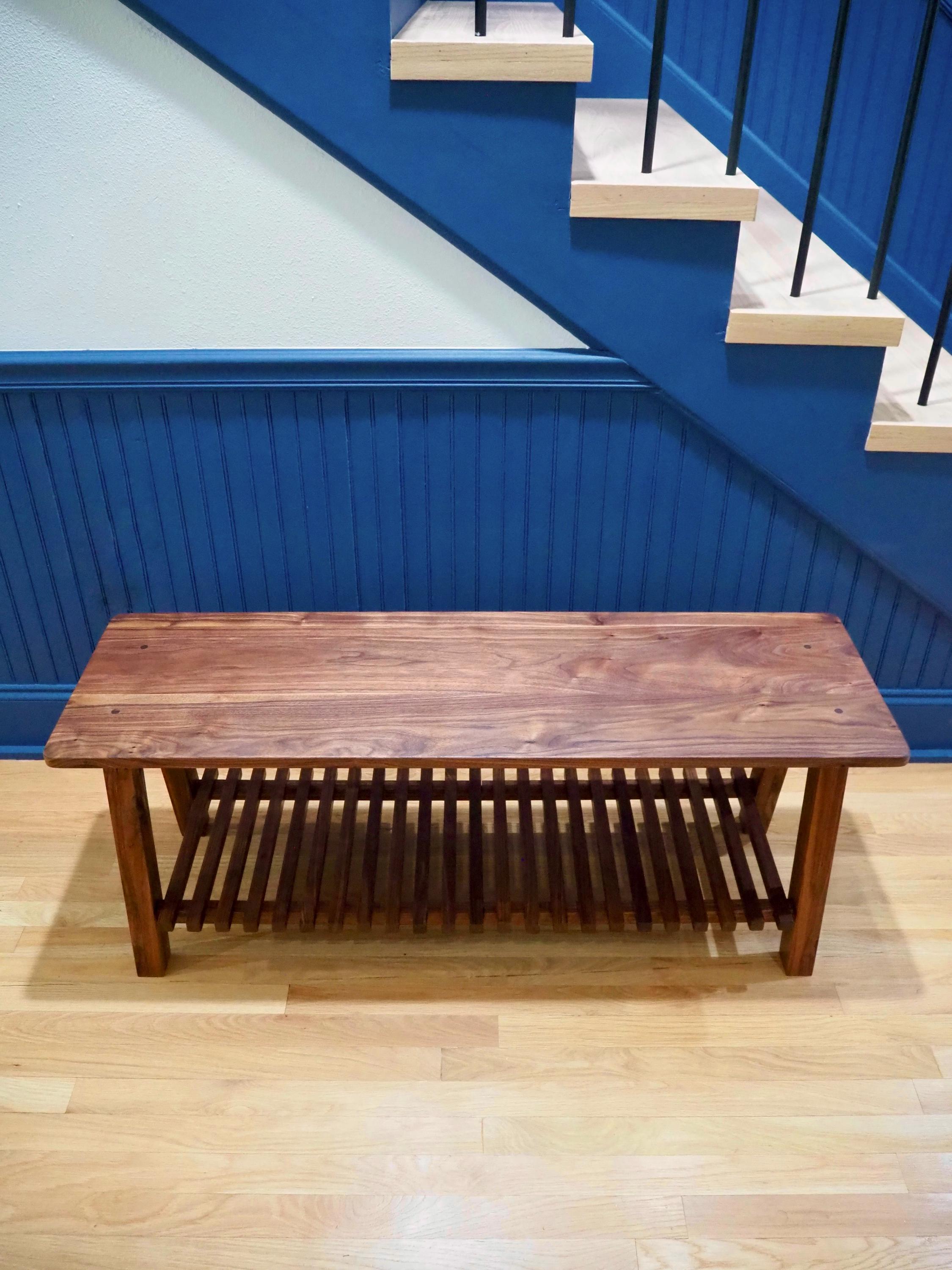 Large Walnut Shoe Rack, Entryway Bench, Apartment Furniture, Midcentury ...