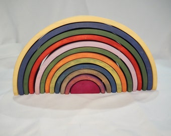 Rainbow Stacking Toy, “Summer Days”, Large - 12 piece, Montessori, Developmental Toys, Wooden Stacking Toy