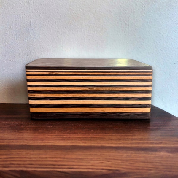 Modern Striped Keepsake Box, Exotic Wood, Wenge Wood, Spalted Maple, Watch Box, Spice Container