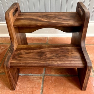 Taburete de madera, taburete para niños pequeños, accesorios de baño, mortaja y espiga, madera de nogal, roble, arce